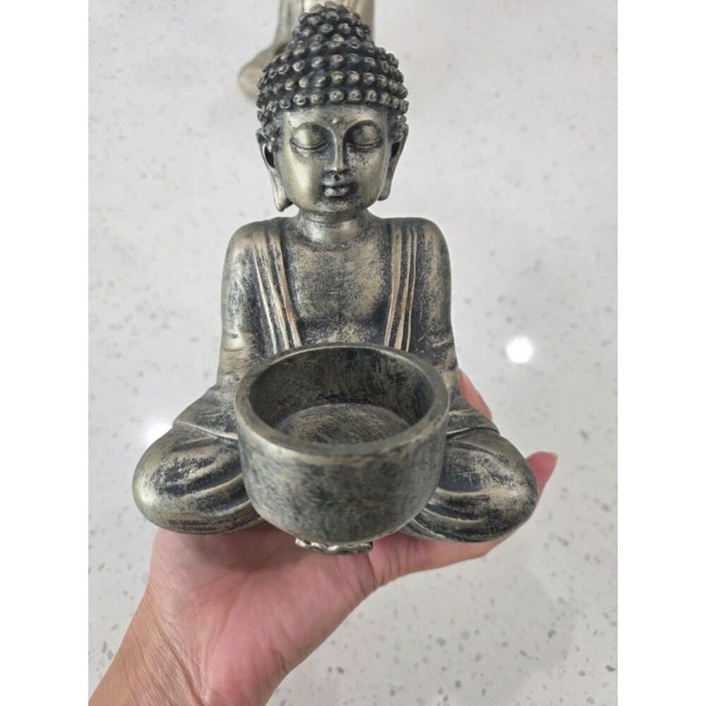 Antique Bronze Meditating Buddha Tealight Candle Holder Pair | Zen Home Decor